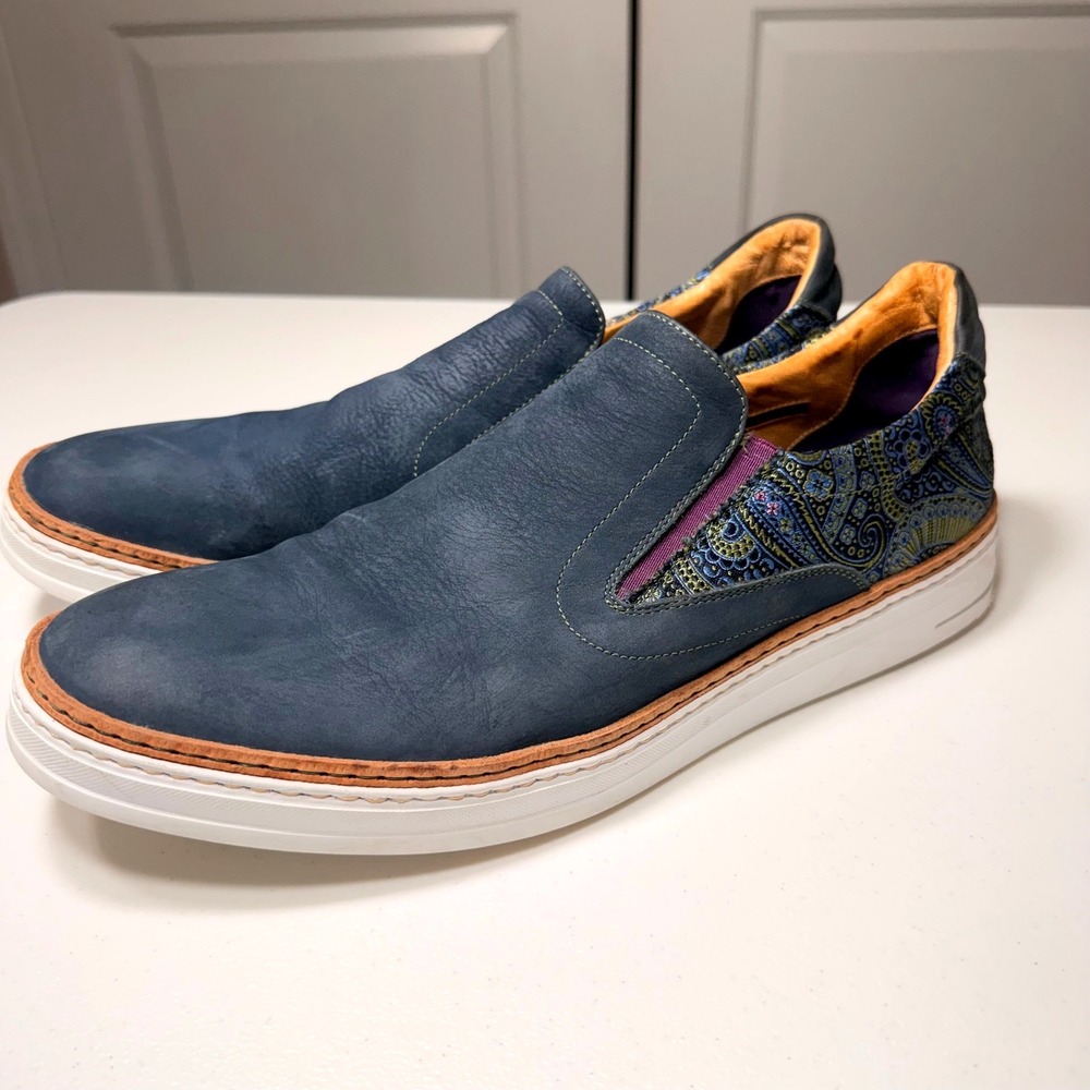 Robert Graham Paisley Leather Slip On Sneakers Made in Italy Blue Mens 13D - Picture 4 of 14